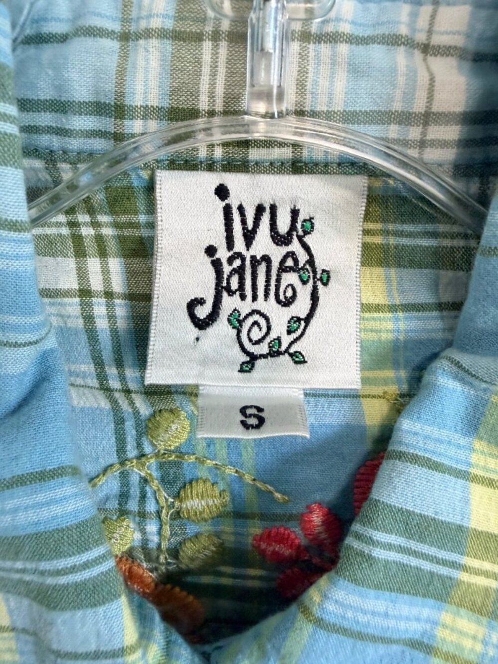 Ivy Jane Long Sleeve Floral Embroidered Plaid Top Stretch Skirt Dress Size S. - Picture 3 of 9